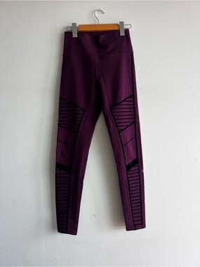 ALO Yoga Plum Purple High-Waist Leggings with Black Panel Detail